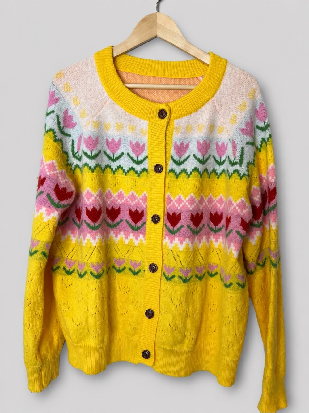Floral Fair Isle Cardigan Sweater | Tulip Knit Button Front Cottage core